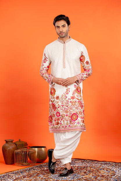 Aarin – Ivory Bloom Embroidered Kurta Patiala Set with Dupatta