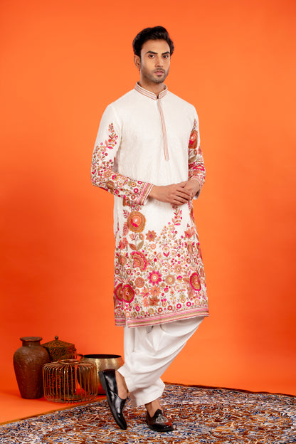 Aarin – Ivory Bloom Embroidered Kurta Patiala Set with Dupatta