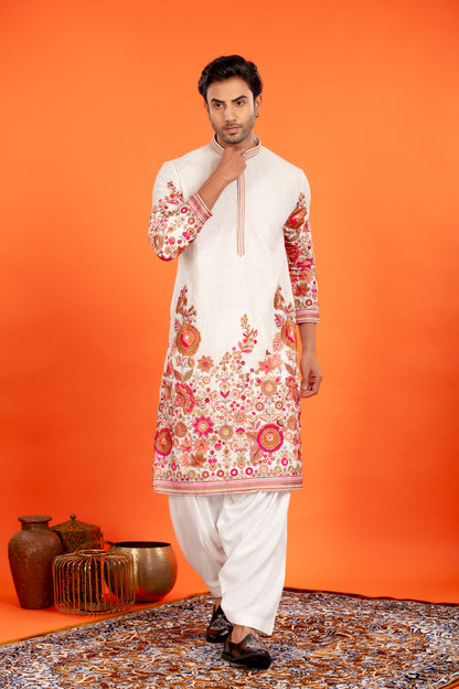 Aarin – Ivory Bloom Embroidered Kurta Patiala Set with Dupatta