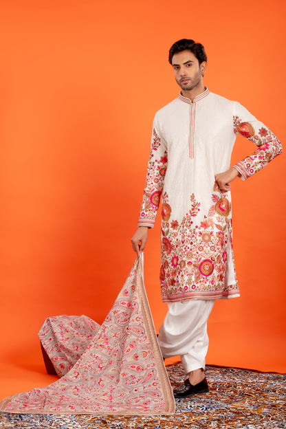 Aarin – Ivory Bloom Embroidered Kurta Patiala Set with Dupatta