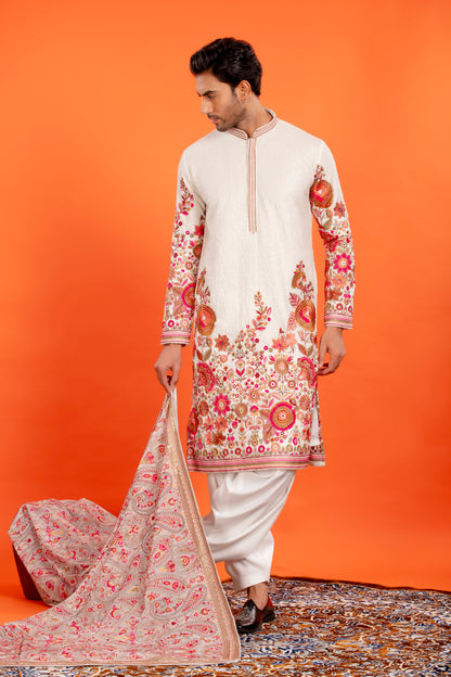 Aarin – Ivory Bloom Embroidered Kurta Patiala Set with Dupatta