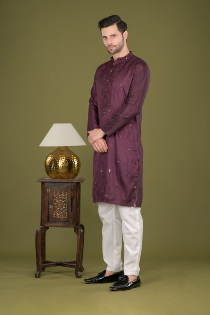 KANAK - Royal Plum Sequin Embroidered Kurta Set