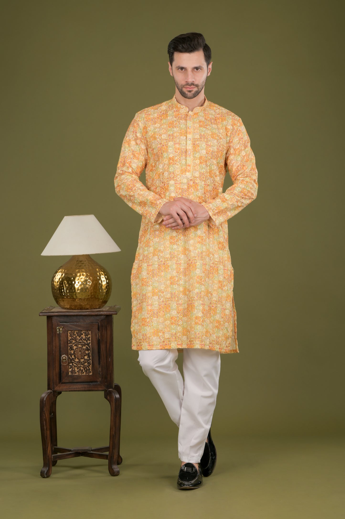 NAKSH- Golden Glow Embroidered Digital Print Kurta Set