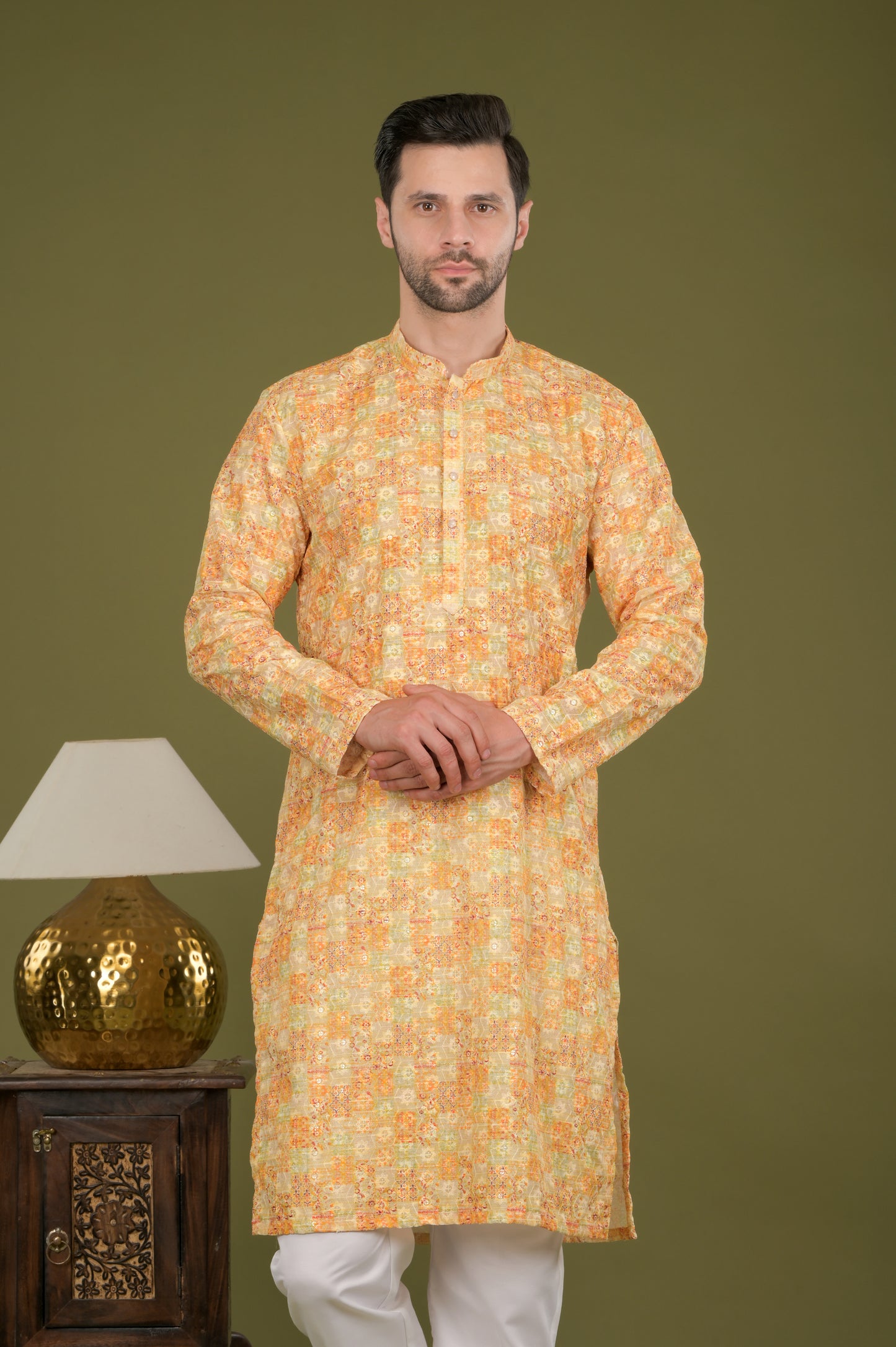 NAKSH- Golden Glow Embroidered Digital Print Kurta Set