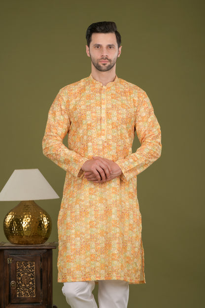 NAKSH- Golden Glow Embroidered Digital Print Kurta Set