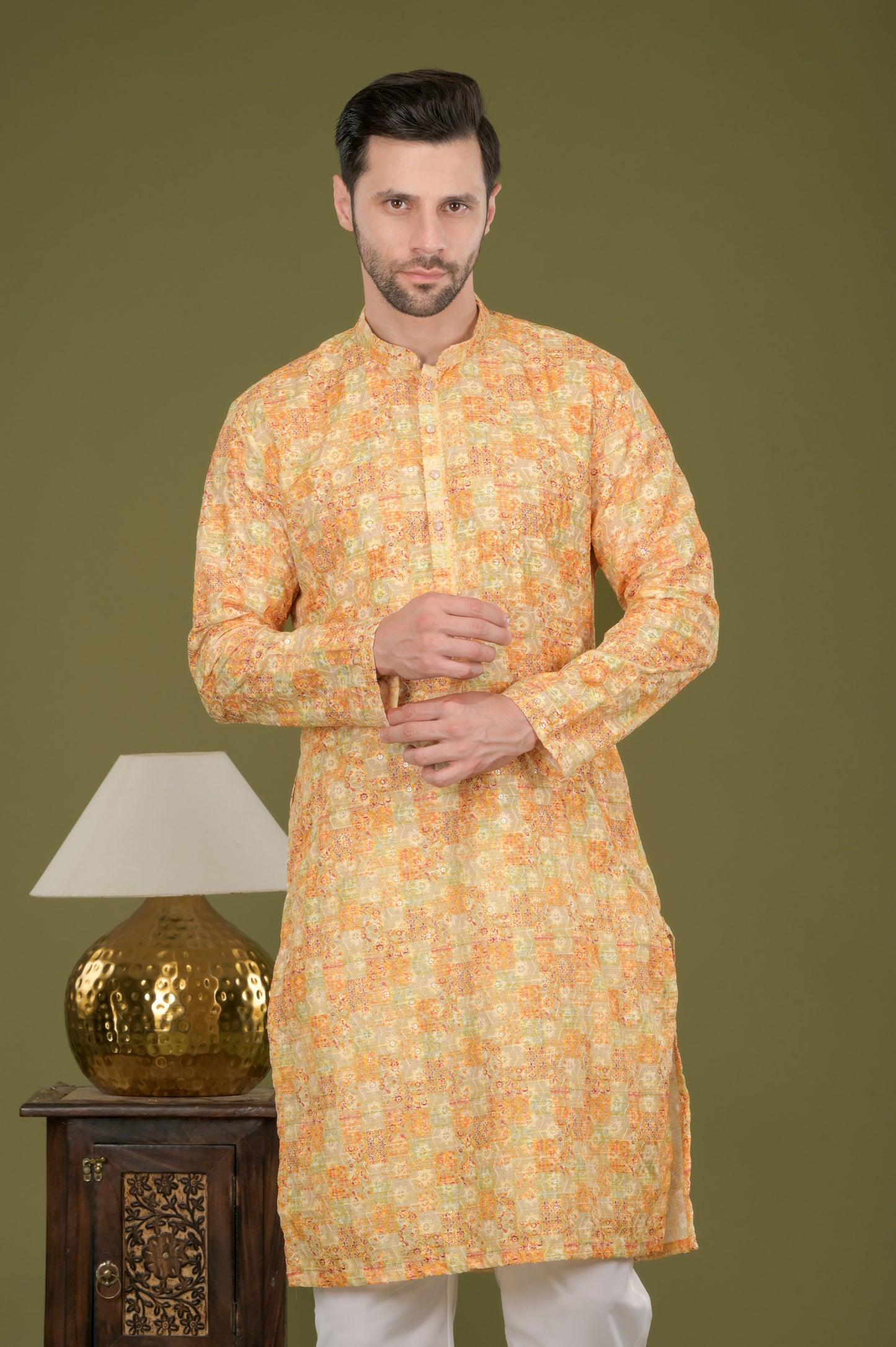 NAKSH- Golden Glow Embroidered Digital Print Kurta Set