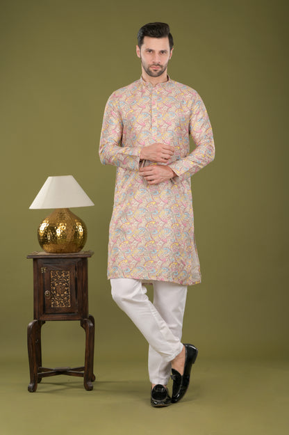 LEHAR - Royal Tapestry Embroidered Digital Print Kurta Set (Yellow)