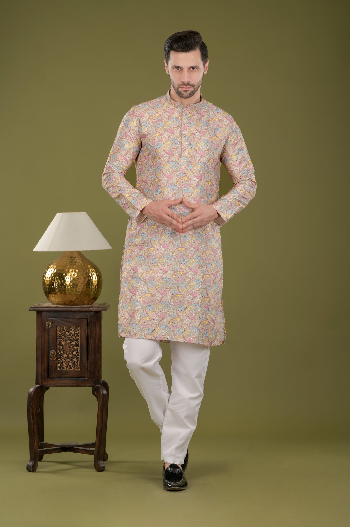 LEHAR - Royal Tapestry Embroidered Digital Print Kurta Set (Yellow)