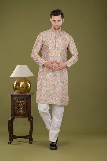 LEHAR - Royal Tapestry Embroidered Digital Print Kurta Set (Yellow)
