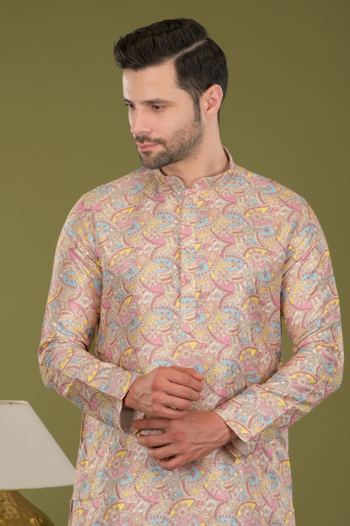 LEHAR - Royal Tapestry Embroidered Digital Print Kurta Set (Yellow)