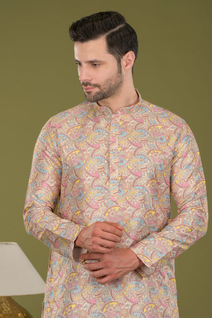 LEHAR - Royal Tapestry Embroidered Digital Print Kurta Set (Yellow)