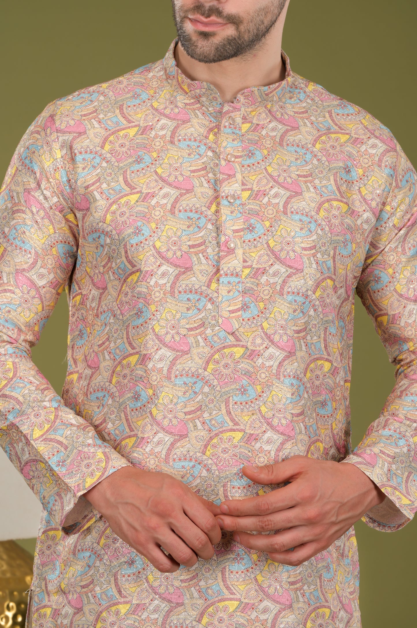LEHAR - Royal Tapestry Embroidered Digital Print Kurta Set (Yellow)