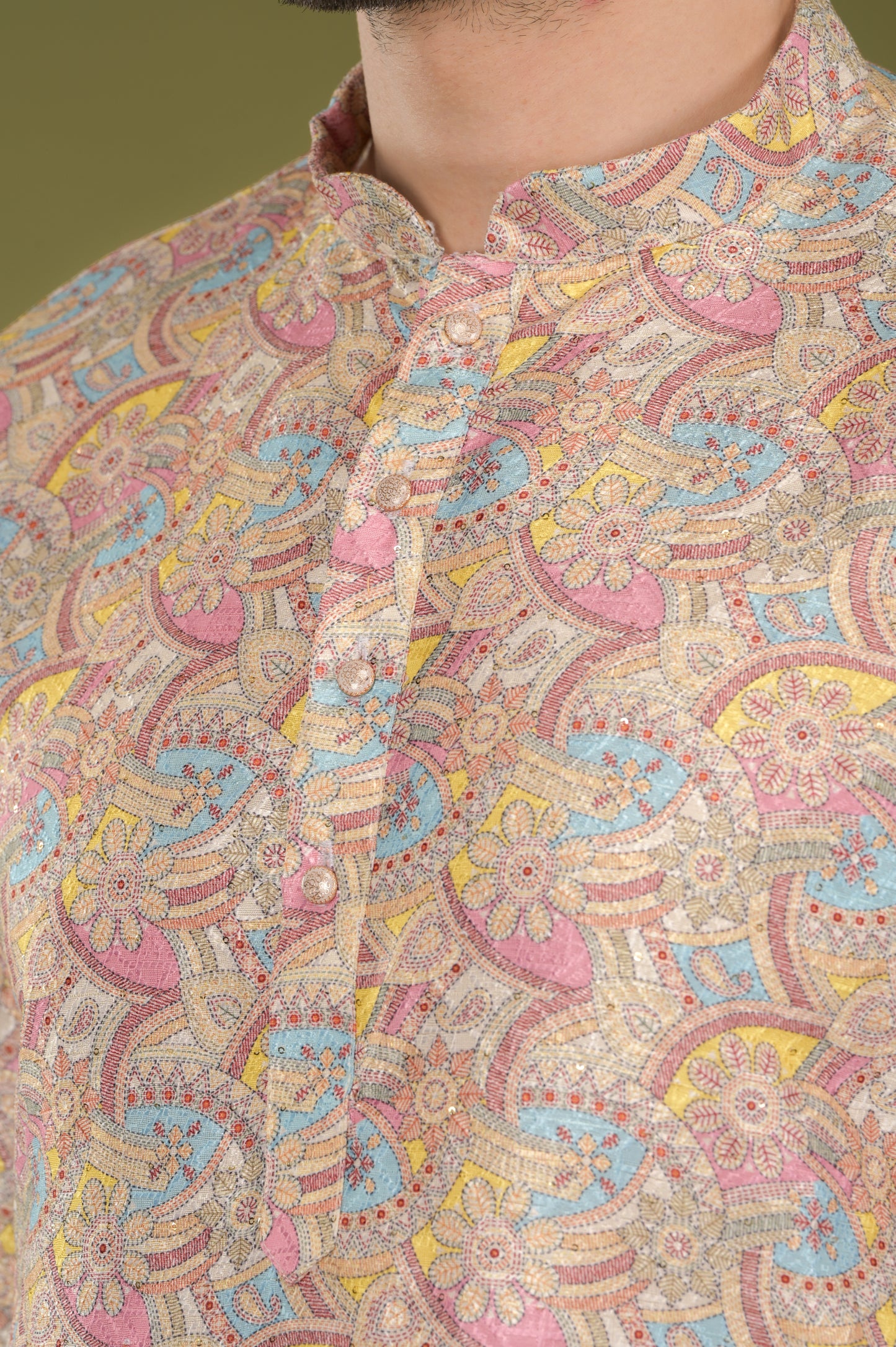 LEHAR - Royal Tapestry Embroidered Digital Print Kurta Set (Yellow)