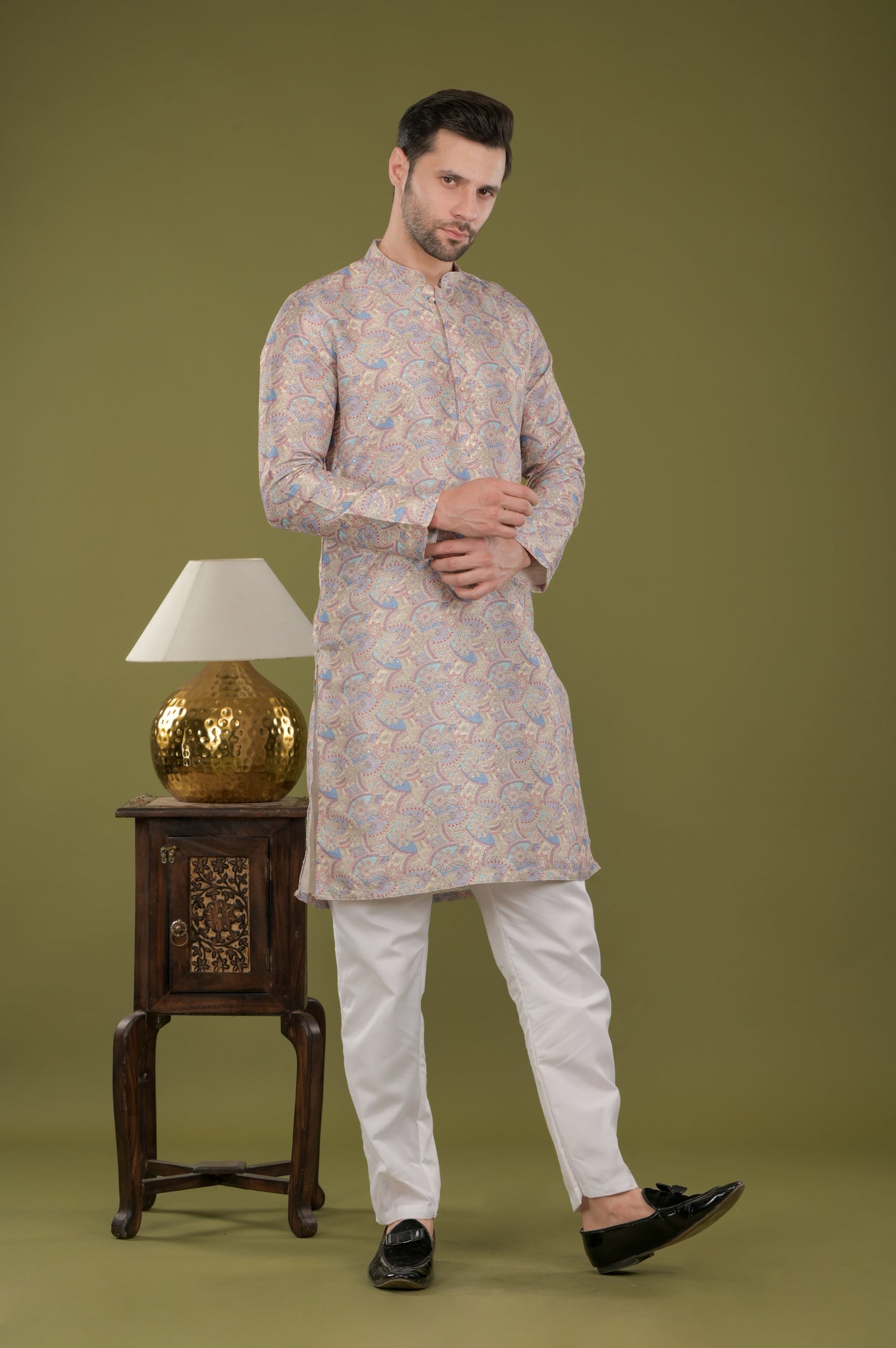 LEHAR - Royal Tapestry Embroidered Digital Print Kurta Set (Lavender)