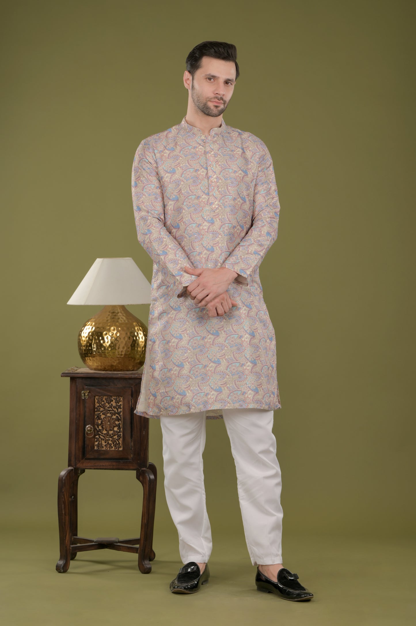 LEHAR - Royal Tapestry Embroidered Digital Print Kurta Set (Lavender)