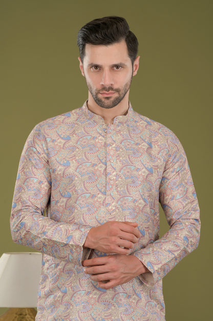 LEHAR - Royal Tapestry Embroidered Digital Print Kurta Set (Lavender)