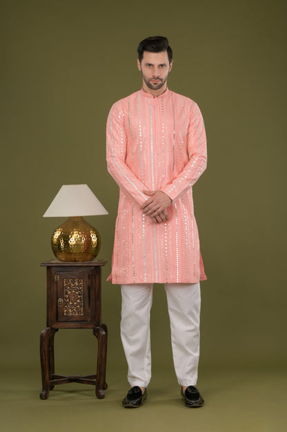 NOOR - Ziya Mirror Kurta Set (Peach)