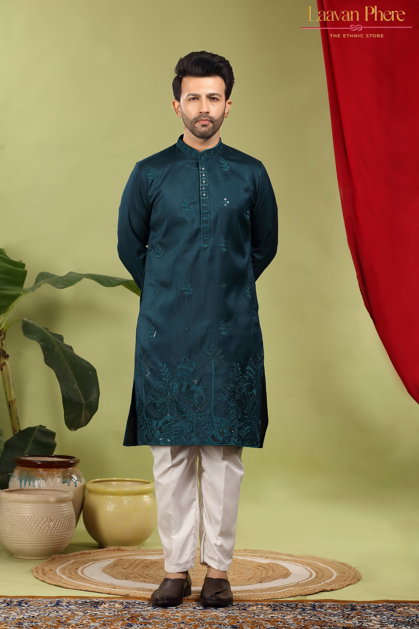 Tarash – Peacock Reign Teal Daaman Embroidered Silk Blend Kurta
