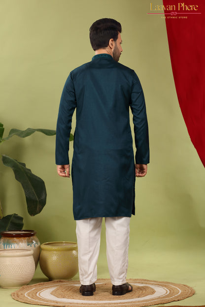 Tarash – Peacock Reign Teal Daaman Embroidered Silk Blend Kurta