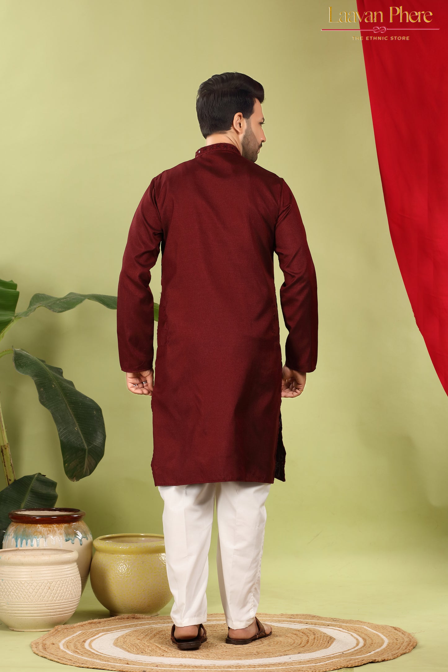 Tarash – Garnet Reign Maroon Daaman Embroidered Silk Blend Kurta