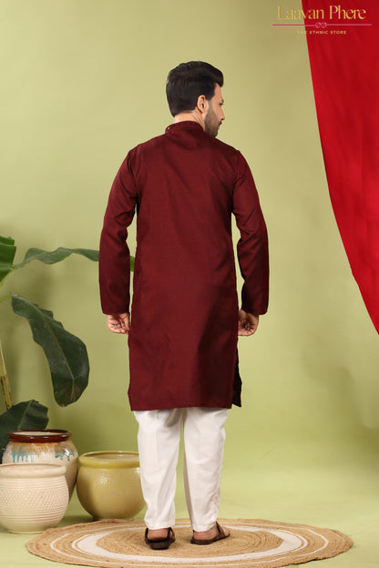 Tarash – Garnet Reign Maroon Daaman Embroidered Silk Blend Kurta