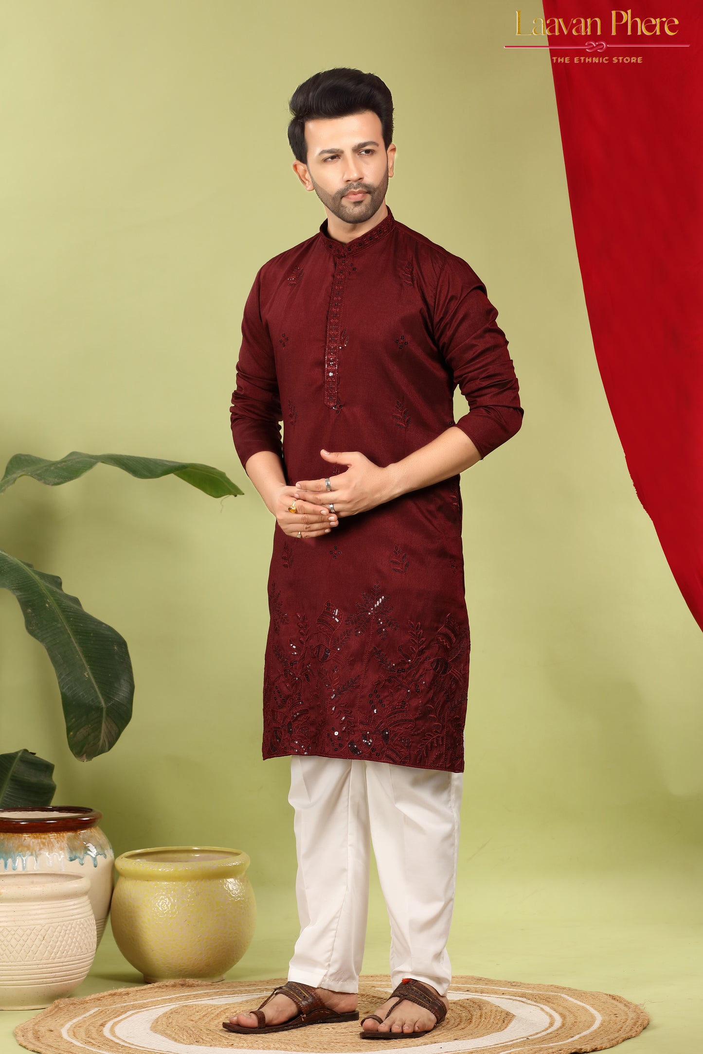 Tarash – Garnet Reign Maroon Daaman Embroidered Silk Blend Kurta