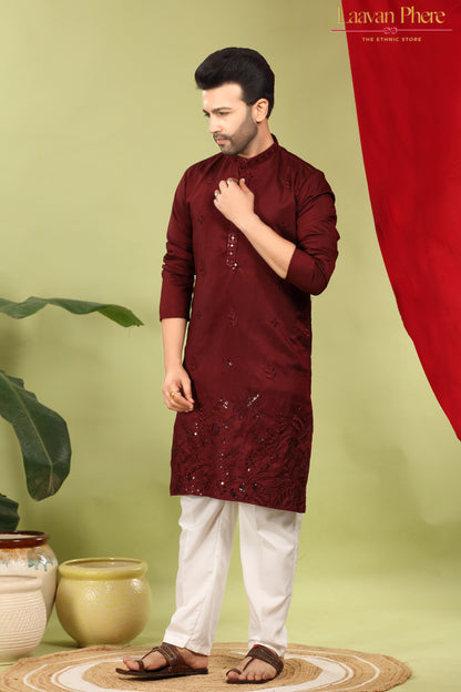 Tarash – Garnet Reign Maroon Daaman Embroidered Silk Blend Kurta