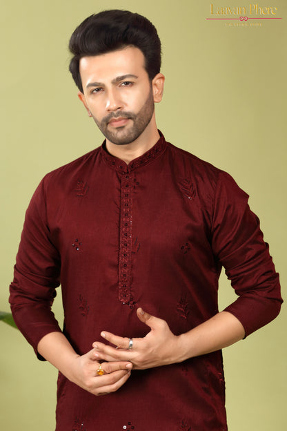 Tarash – Garnet Reign Maroon Daaman Embroidered Silk Blend Kurta