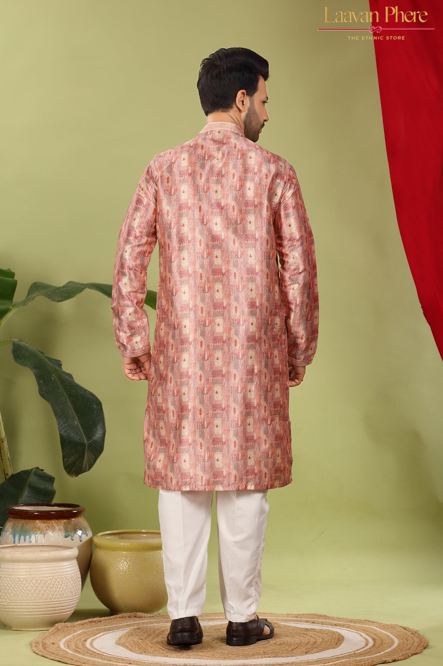 Vayaan – Regal Mauve Printed Jacquard Mirror Work Kurta