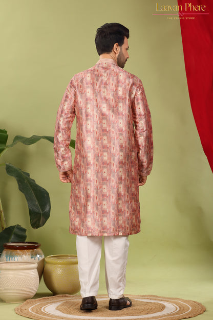 Vayaan – Regal Mauve Printed Jacquard Mirror Work Kurta