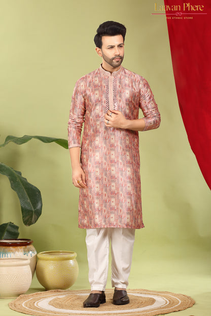 Vayaan – Regal Mauve Printed Jacquard Mirror Work Kurta