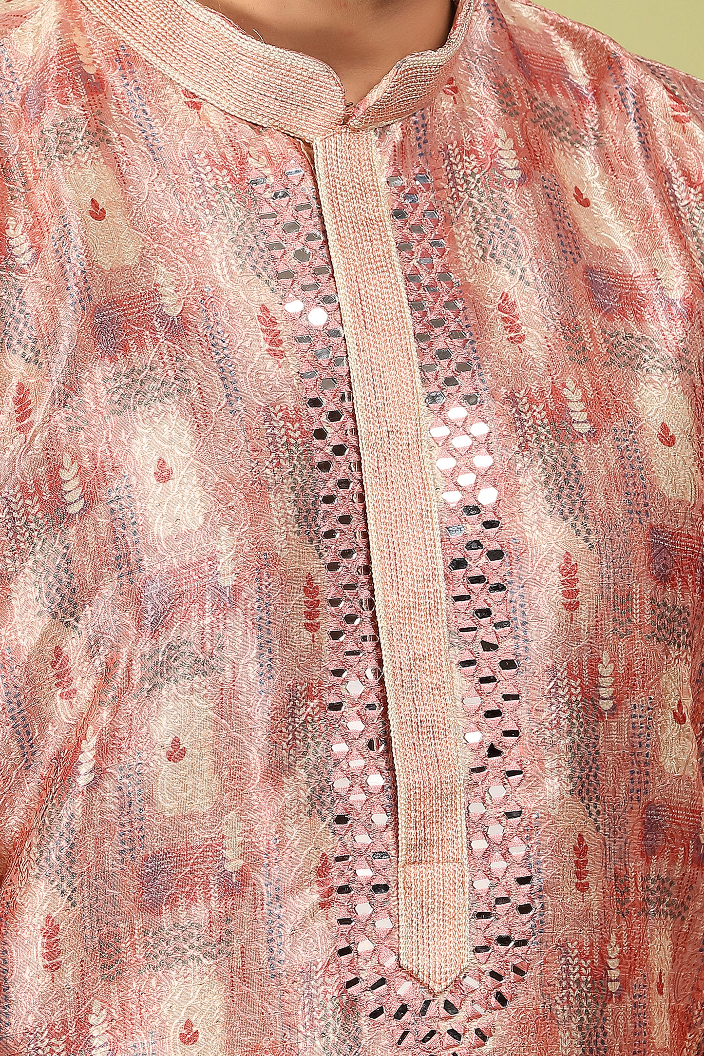 Vayaan – Regal Mauve Printed Jacquard Mirror Work Kurta