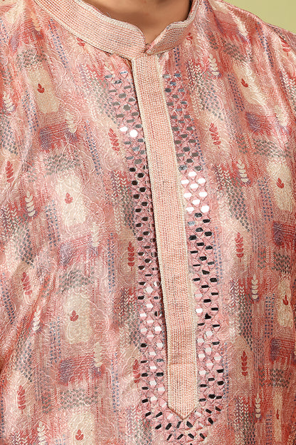 Vayaan – Regal Mauve Printed Jacquard Mirror Work Kurta