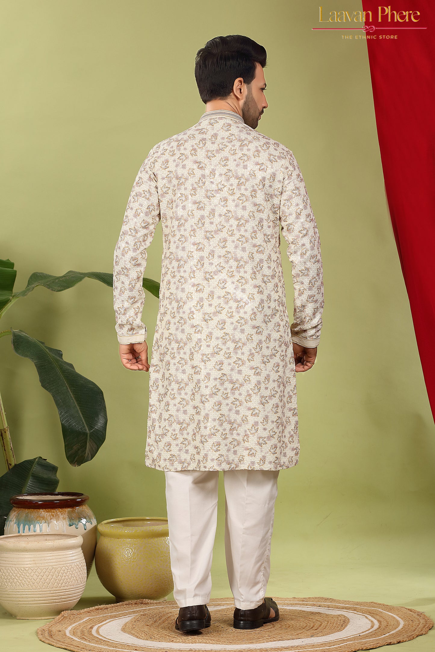 Alankrit – Ivory Tapestry Sequin Embroidered Cotton Kurta