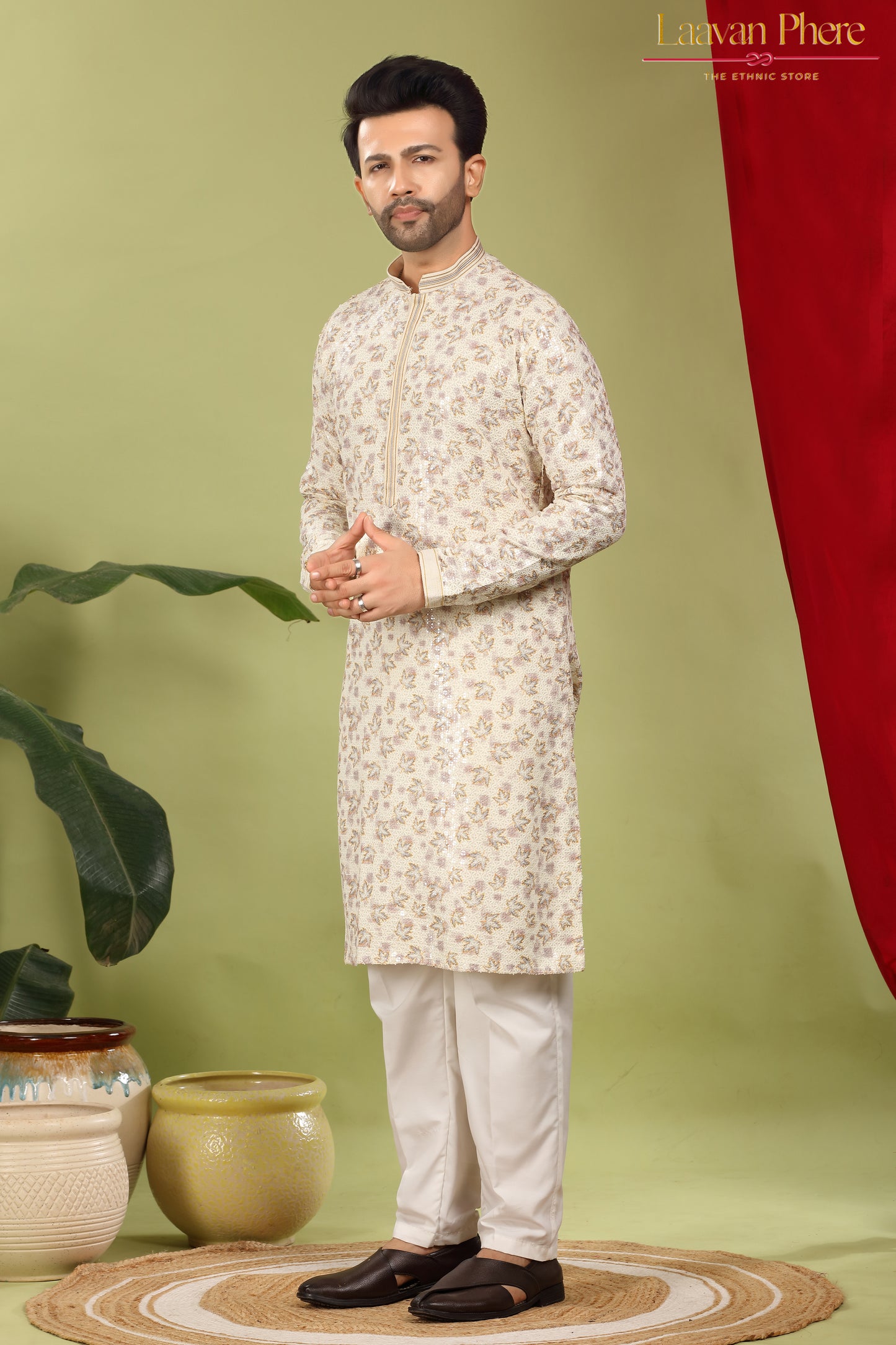 Alankrit – Ivory Tapestry Sequin Embroidered Cotton Kurta