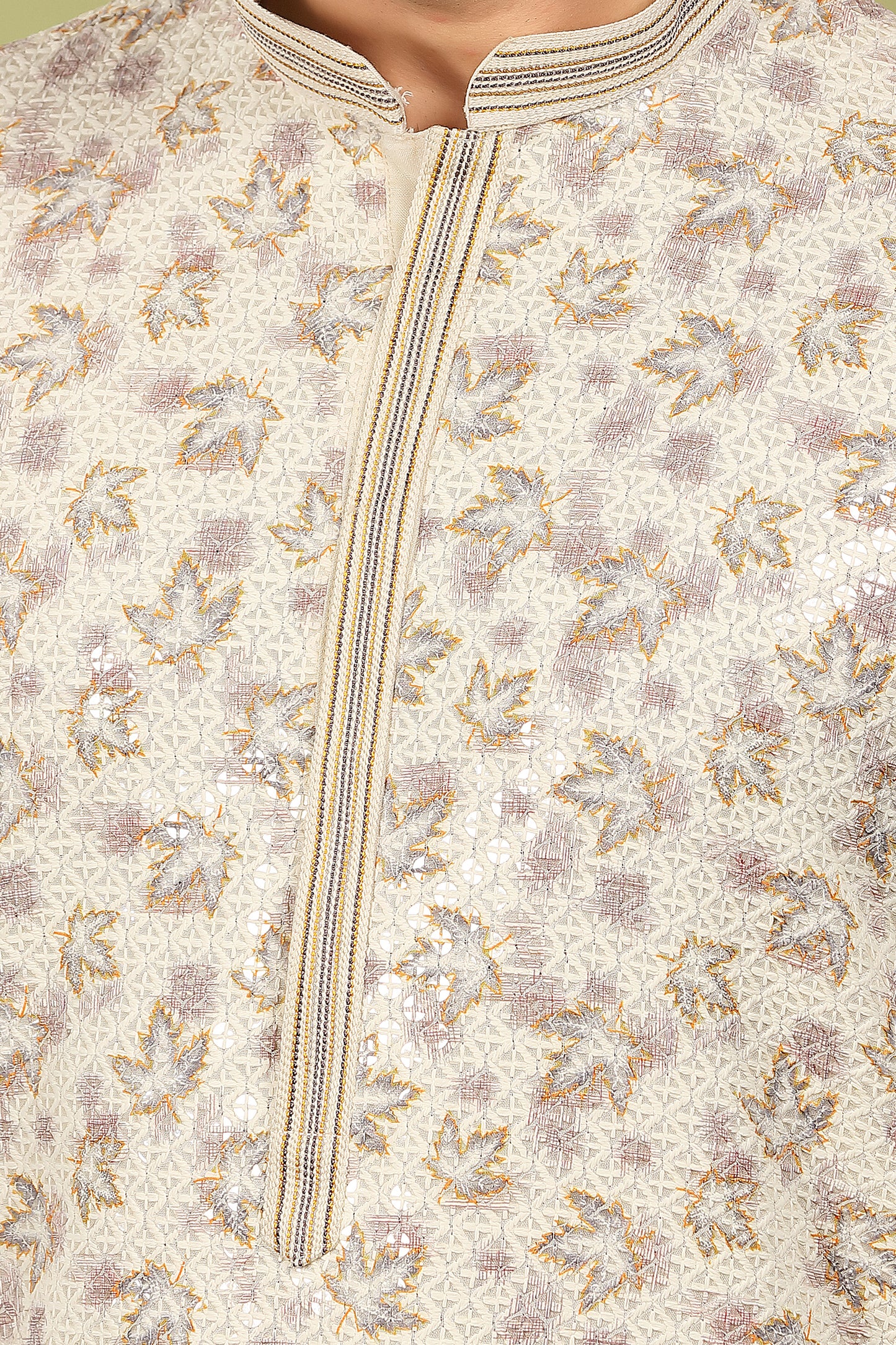 Alankrit – Ivory Tapestry Sequin Embroidered Cotton Kurta