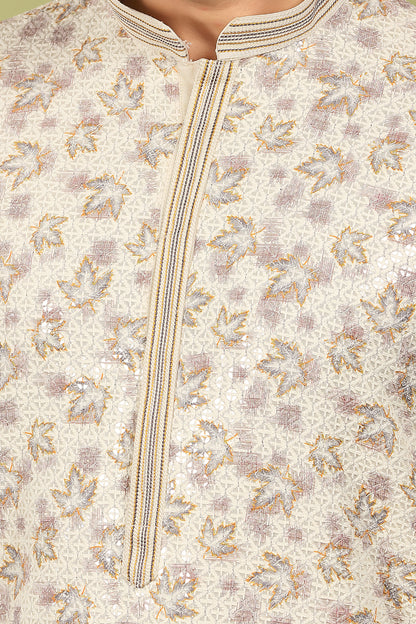 Alankrit – Ivory Tapestry Sequin Embroidered Cotton Kurta