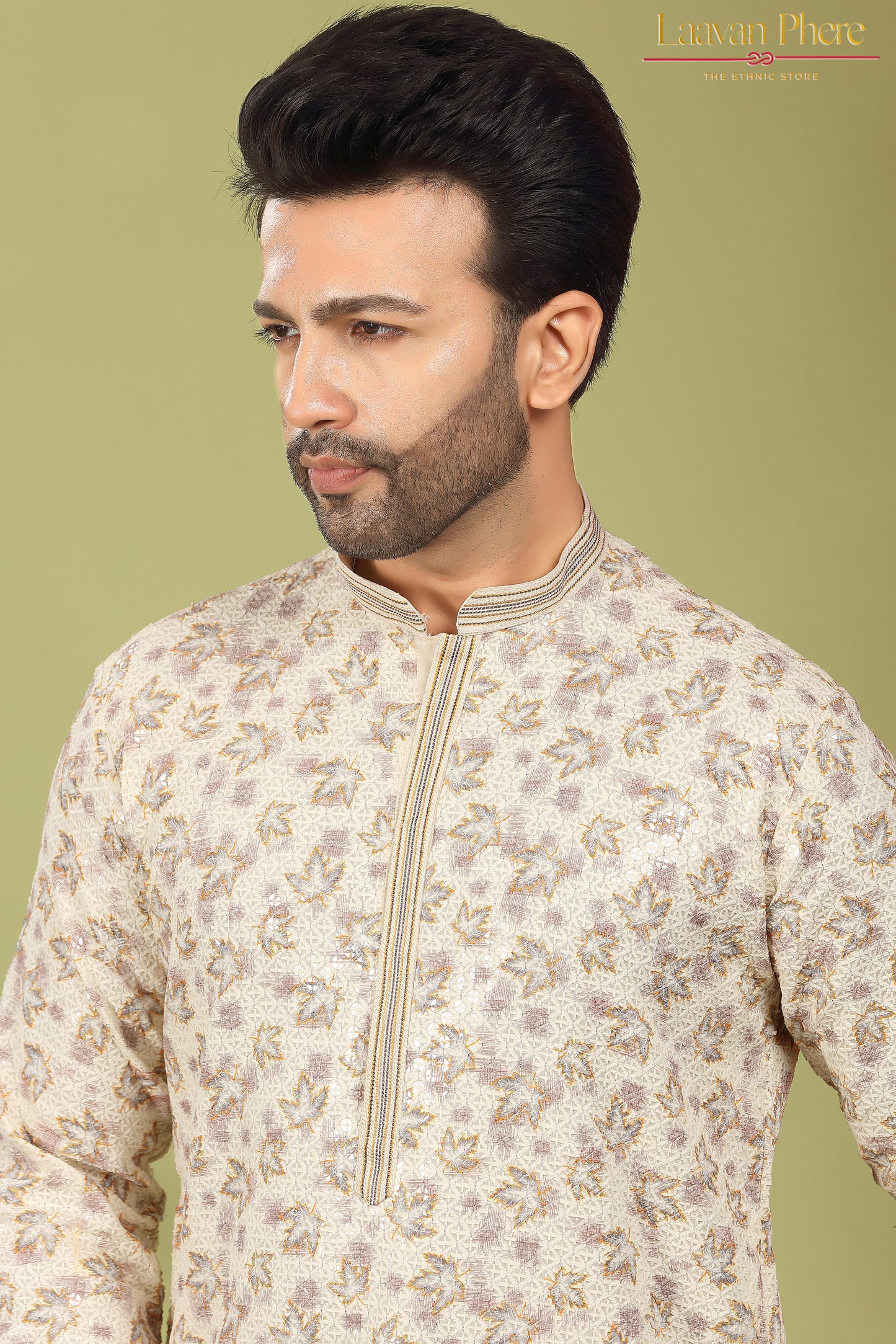 Alankrit – Ivory Tapestry Sequin Embroidered Cotton Kurta