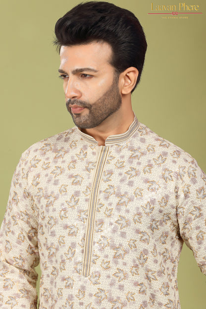 Alankrit – Ivory Tapestry Sequin Embroidered Cotton Kurta