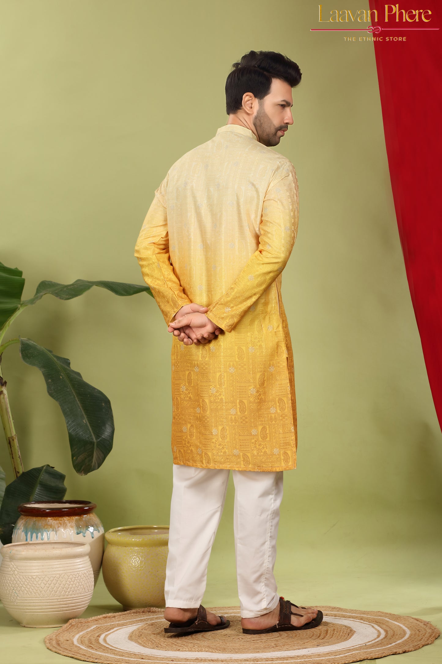 Pravah – Golden Ombre Self Print Embroidered Cotton Kurta