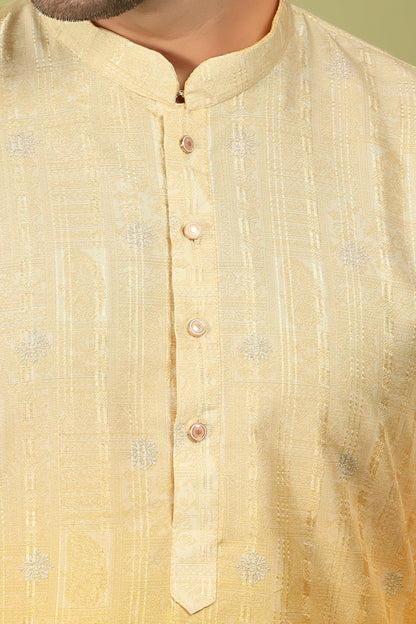 Pravah – Golden Ombre Self Print Embroidered Cotton Kurta