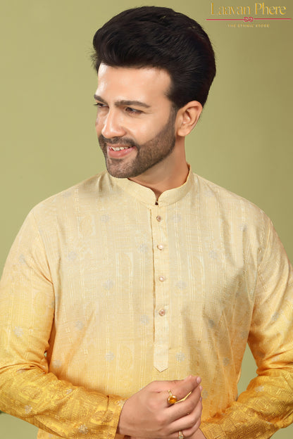 Pravah – Golden Ombre Self Print Embroidered Cotton Kurta