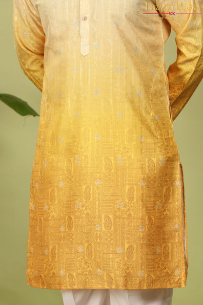 Pravah – Golden Ombre Self Print Embroidered Cotton Kurta