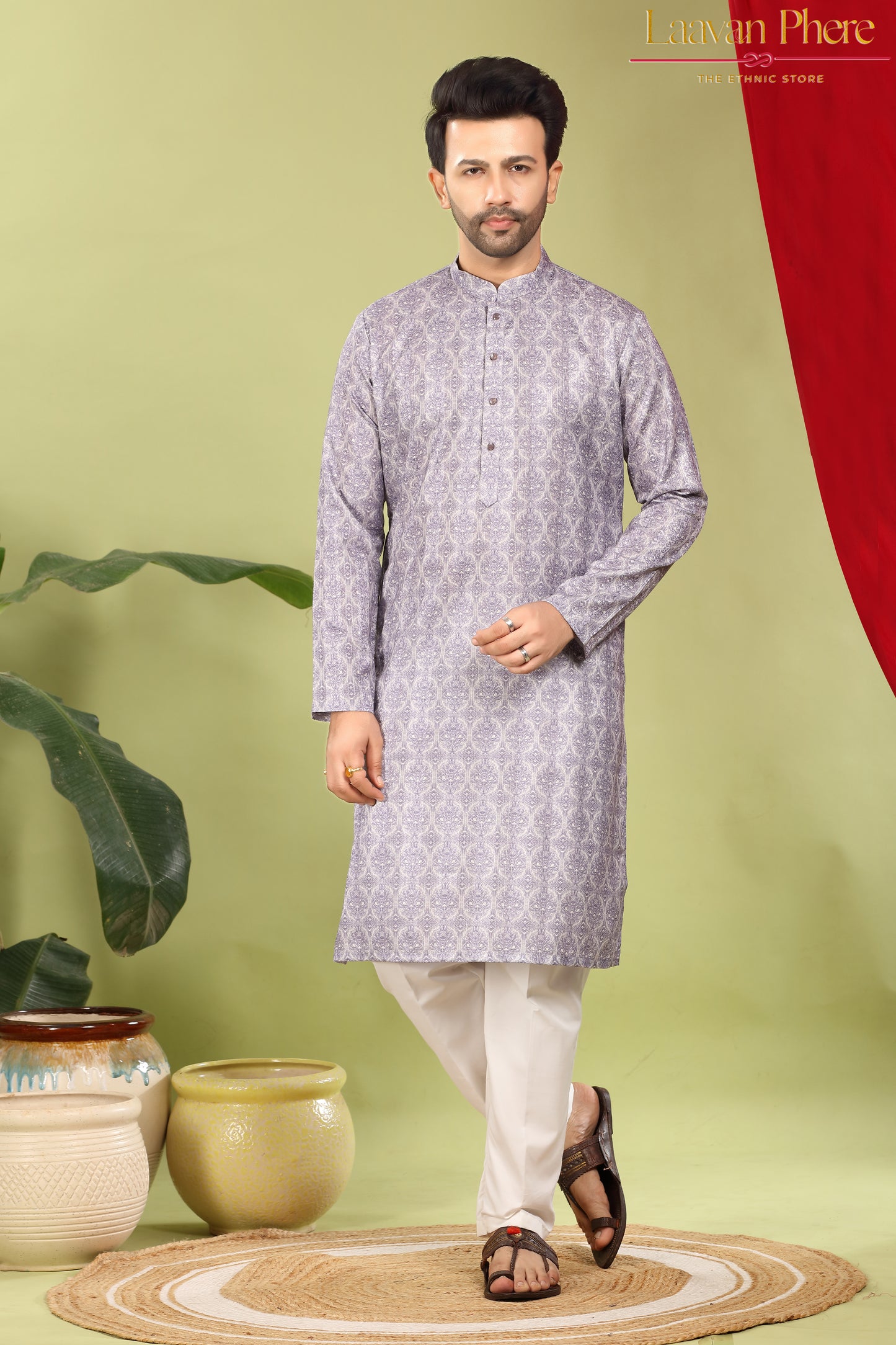 Chitrak – Lavender Cipher All-Over Printed Cotton Kurta