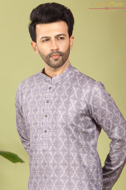 Chitrak – Lavender Cipher All-Over Printed Cotton Kurta
