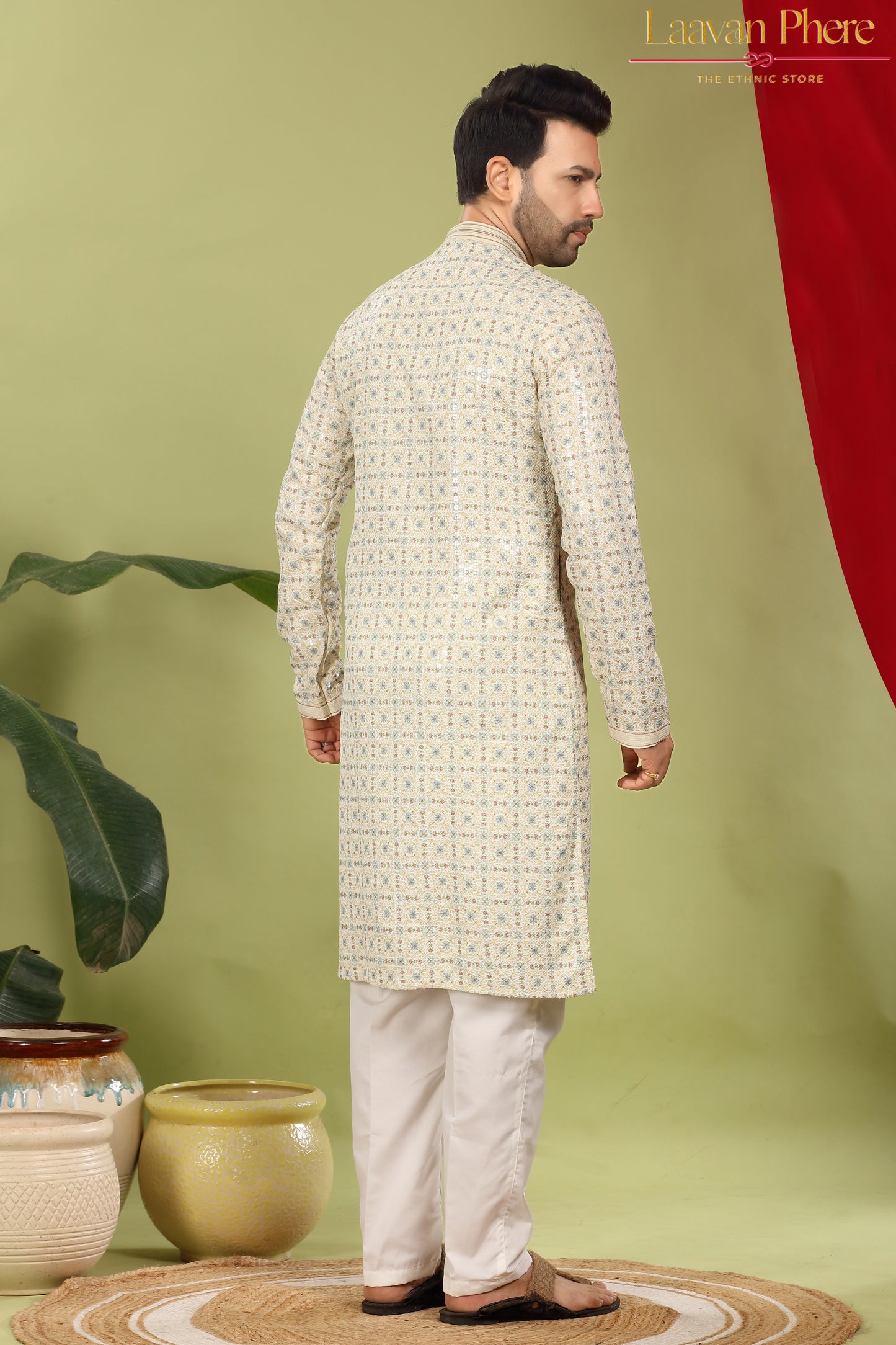 Alankrit – Ivory Constellation Multicolour Sequin Embroidered Cotton Kurta