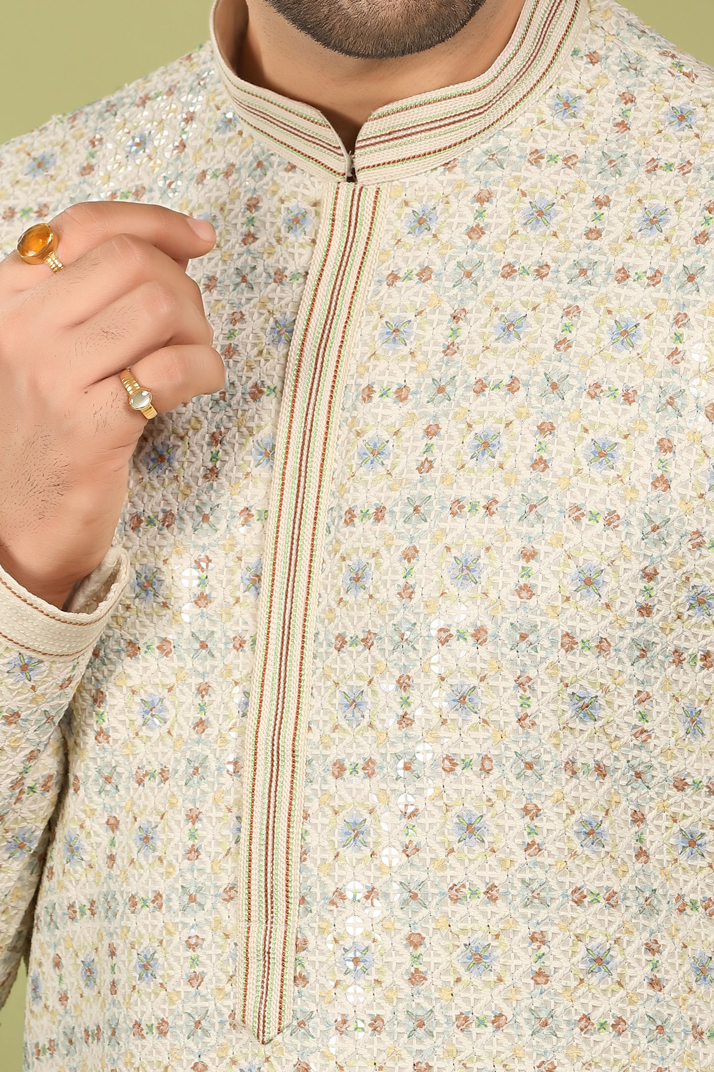 Alankrit – Ivory Constellation Multicolour Sequin Embroidered Cotton Kurta
