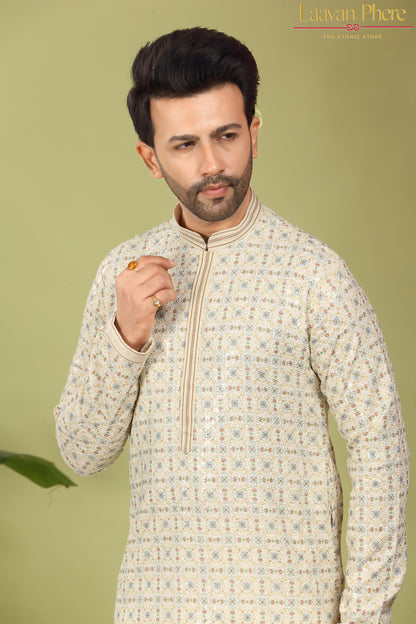 Alankrit – Ivory Constellation Multicolour Sequin Embroidered Cotton Kurta