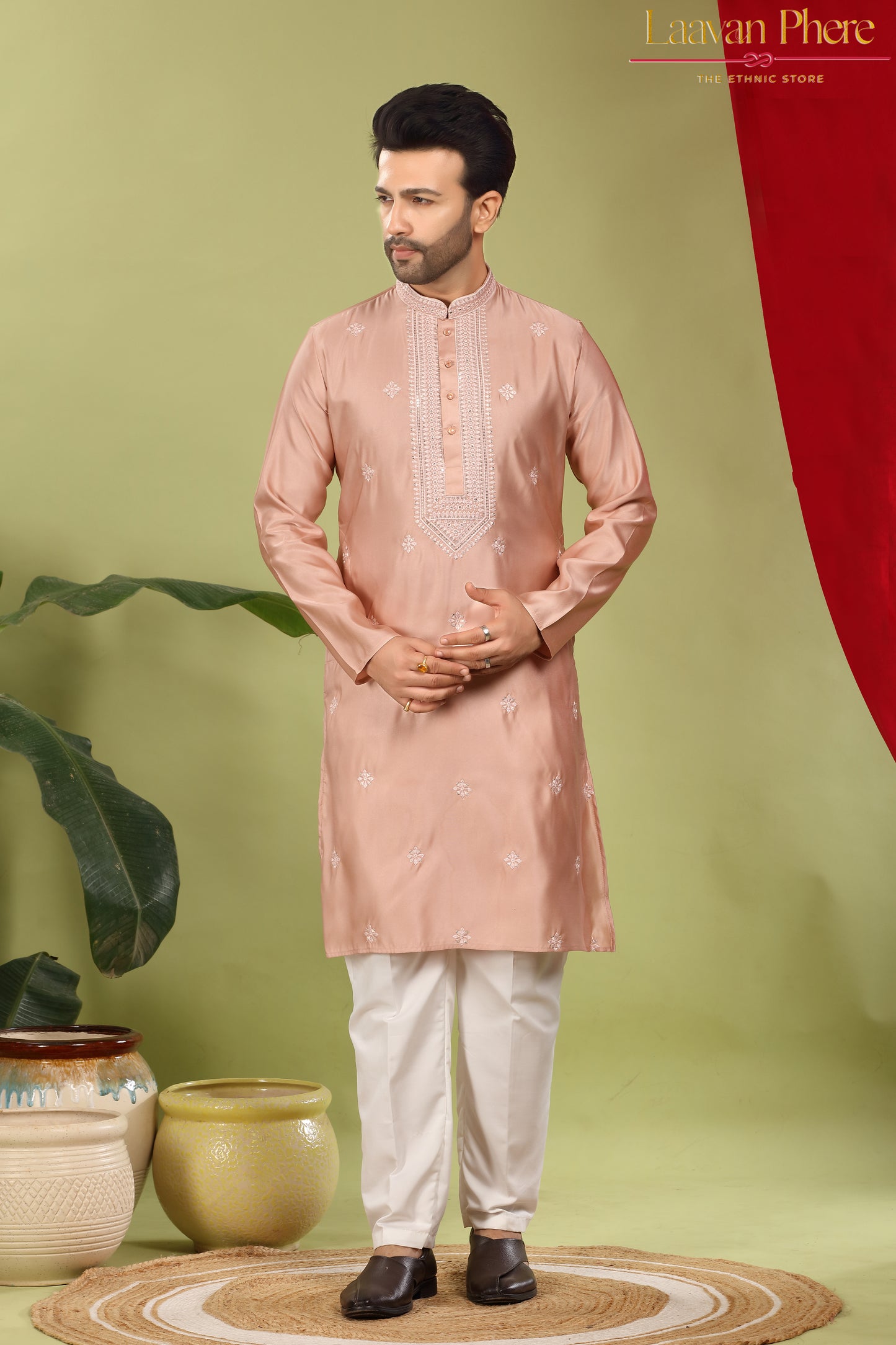 Savar – Blush Dusk Sequin Placket Embroidered Modal Silk Kurta