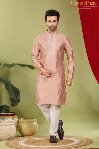 Savar – Blush Dusk Sequin Placket Embroidered Modal Silk Kurta